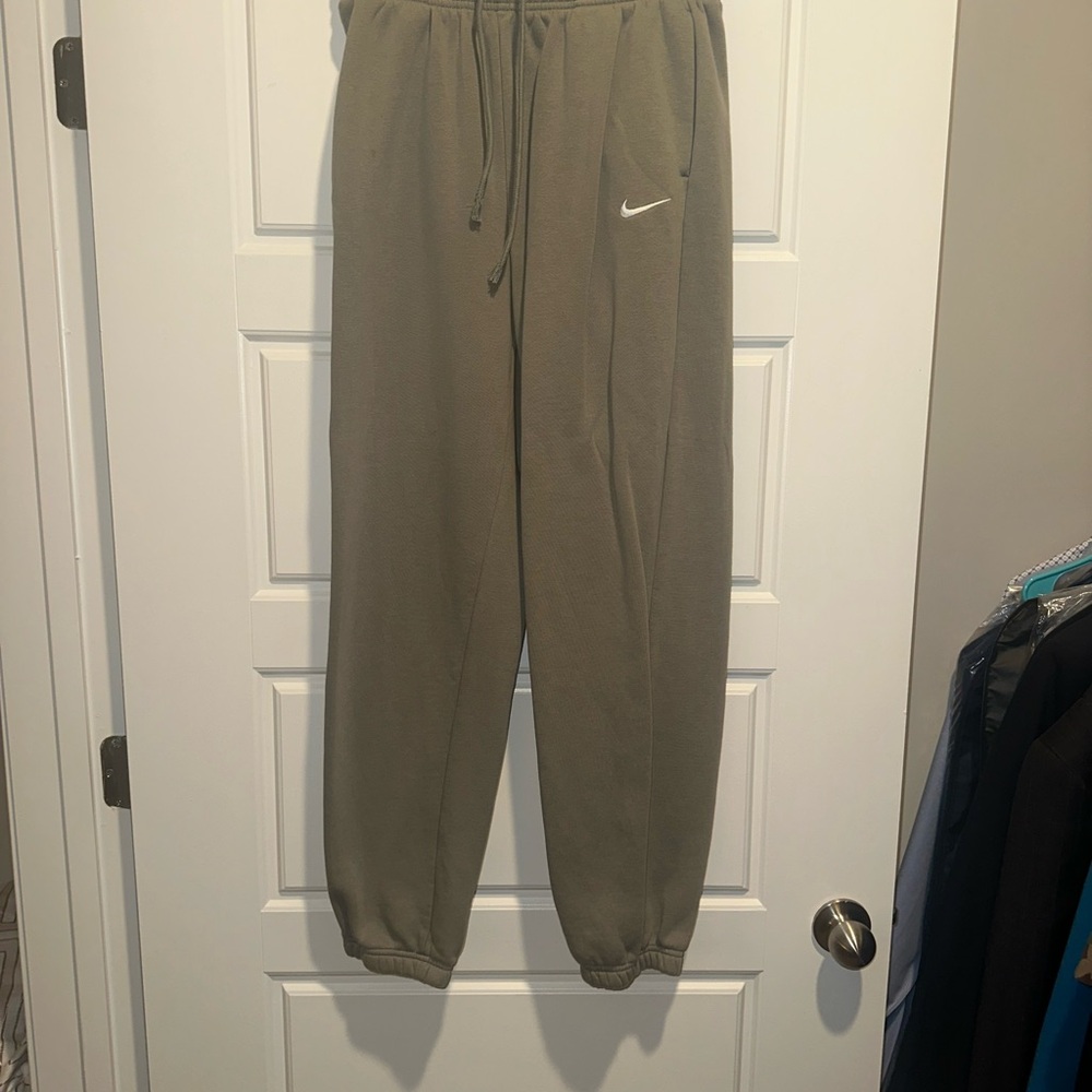 Nike Olive Green Joggers with White Swoosh